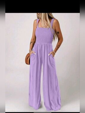 Smocked Wide-Leg Jumpsuit Size L